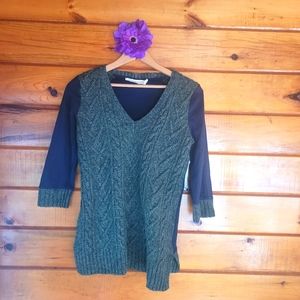 Pilcro and the Letterpress cable knit and cotton V neck sweater